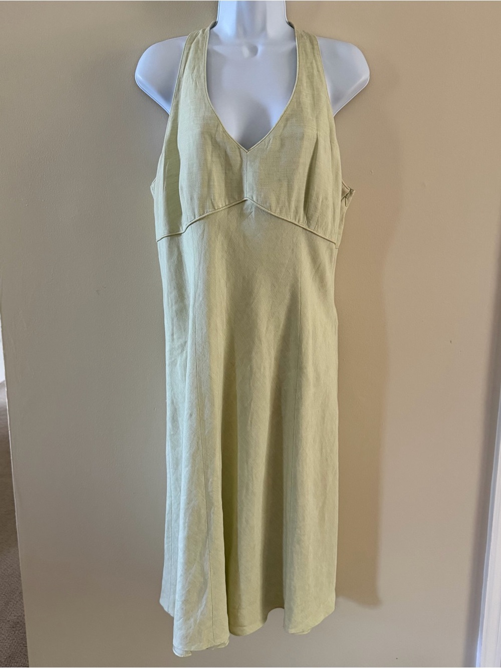Ann Taylor LOFT Dress Size 14 Pale Yellow Linen Blend Sleeveless Midi A-Line Hal